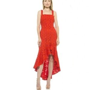 Alexia Admor Sylvana Lace High-Low Dress with Ruffle Split NWT 8